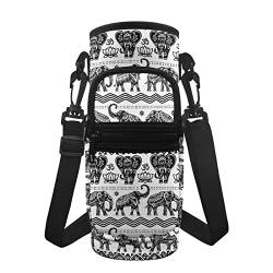 HUIACONG Azteken-Elefant-Lotus-Flaschenträger mit Schultergurt für Jungen, isolierte Neopren-Wasserflaschenhalter, Tasche für Wandern, Fitnessstudio, Reisen von HUIACONG