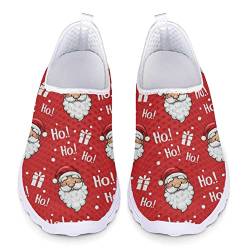 HUIACONG Christmas Shoes Weihnachtsschuhe Rot Damen Slip On Turnschuhe Santa Claus Mesh Laufschuhe Atmungsaktiv Sportschuhe Wanderschuhe Leichte Bequeme Schuhe 38 EU von HUIACONG