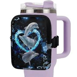 HUIACONG Delfin-Wasserflaschen-Beutel, Blumenherz, für Fitnessstudio, Laufen, Wasserflasche, 1,2 l, 850 ml, Trinkflaschenbeutel für Damen und Herren, Wasserflasche, Armband, Schlüsselkartentasche von HUIACONG