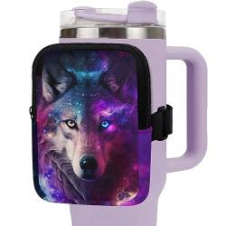 HUIACONG Galaxy Wolf Wasserflaschentasche mit verstellbarem Riemen, Bechertasche für Becher, 590 ml, 1,2 l, mit Reißverschluss, Turnbeutel, Lauf-Handgelenktasche für Männer, Jungen, Teenager von HUIACONG