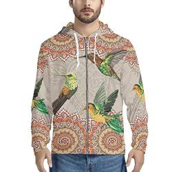 HUIACONG Herren Kapuzenpullover mit Reißverschluss für Teenager und Jungen, Größe 2XS-5XL, Aztec Western Mandala Kolibri, M von HUIACONG