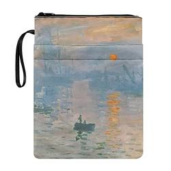 HUIACONG Impression Sunrise Claude Monet Buchhülle, waschbare Buchhüllen mit Reißverschluss, Buchschoner für Taschenbücher, Hardcover, Buchhüllen für Buchliebhaber, Studenten, Lehrer, Geschenke von HUIACONG