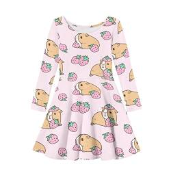 HUIACONG Kleinkind A-Linie Swing Kleid Mädchen Langarm Kleid 3-16 Jahre, Meerschweinchen Erdbeerrosa, 15-16 Jahre von HUIACONG