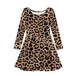 HUIACONG Kleinkind Langarm Kleid Mädchen A-Linie Swing Kleid für 3-16 Alter, Leopardenmuster, 3-4 Jahre von HUIACONG