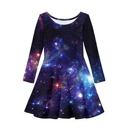 HUIACONG Kleinkind Langarm Kleid Mädchen A-Linie Swing Kleid für 3-16 Jahre, Galaxie Sternenhimmel, 9-10 Jahre von HUIACONG