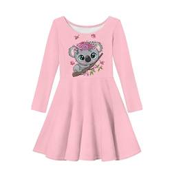 HUIACONG Kleinkind Langarm Kleid Mädchen A-Linie Swing Kleid für 3-16 Jahre, Koala-Blume, Rosa, 9-10 Jahre von HUIACONG