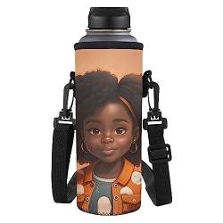 HUIACONG Laugh African Girls Wasserflasche Träger mit Schultergurt für Kinder Sport Strand Walking Wasserflasche Tasche Isolierte Neopren Getränkehalter Tasche von HUIACONG