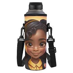 HUIACONG Laugh Afrikanische Mädchen Wasserflasche Tasche Träger Neopren Flasche Sling Halter Tasche Tasche Cover für 1000 ml/750 ml Flaschen mit Schultergurt für Mädchen Jungen Erwachsene Gelb von HUIACONG