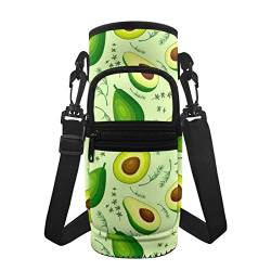 HUIACONG Leaves Avocado Flaschenabdeckung Tasche Wasserbecher Halter Sling 750 ml - 1000 ml Wasserflasche Tasche mit abnehmbaren Riemen Taschen Isolierte Wasserflasche Träger für Walking Schule Sport von HUIACONG