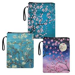 HUIACONG Mandel-Pfirsichblüten-Buchhüllen mit Reißverschluss und Tasche, Buchhüllen mit Fronttasche, Buchschoner mit tragbarem Seil, 3 Stück von HUIACONG