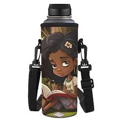 HUIACONG Preppy African Girls Water Bottle Carrier Insulated Neoprene Water Bottle Bag 24oz/32oz Water Bottle Holder for Kids Adults Bottle Sling Holder Case Pouch Cover von HUIACONG