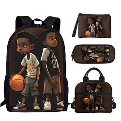 HUIACONG Rucksack, Lunch-Tasche, Federmäppchen, Münzgeldbörse für Kinder, Schultaschen-Set, Schwarz Jungen Bastkeball, One size von HUIACONG