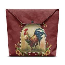 HUIACONG Sunflower Rooster Buchhülle mit Rückentasche Buchhüllen Waschbarer Stoff Buchhülle Große Buchhüllen für Frauen Damen Mädchen Buchhülle Rot von HUIACONG