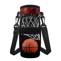 HUIACONG Tor-Basketball-Wasserflaschenträger mit abnehmbarem Riemen, Crossbody-Becherhalter, 750 ml-1000 ml, Wasserflasche, Schlinge für Wandern, Wandern, Wasserflaschenhalter mit Reißverschlusstaschen vorne von HUIACONG