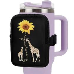 HUIACONG Wasserflasche Beutel Zip Up Cup Pouch mit verstellbarem Riemen Tumbler Pouch, Baby Elefant Sonnenblume Text, M von HUIACONG