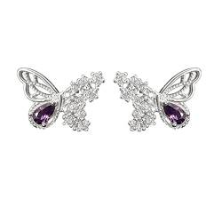 HUIFACAI Einfache, asymmetrische, hohle Schmetterlings-Ohrstecker für Damen, Kristall, exquisiter violetter Strass-Ohrring, Hochzeitsschmuck, Geschenk, wie abgebildet, Metall, kein Edelstein, as the von HUIFACAI