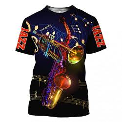 HUIGUANG Herren 3D Druck T-Shirt Jazz-T-Shirt Männer Saxophon Gitarre Klarinette Klassisches Instrument Kurzarm Hip Hop Pop Freizeithemd von HUIGUANG