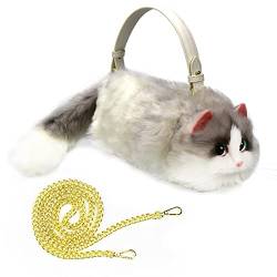 HUIJUFU Realistische Puffy-Plüsch-Katzentasche in Form einer Umhängetasche für Frauen (Silber Farbverlauf Katze) von HUIJUFU