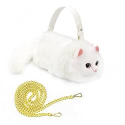 HUIJUFU Realistische Puffy-Plüsch-Katzentasche in Form einer Umhängetasche für Frauen (Weiße Katze) von HUIJUFU
