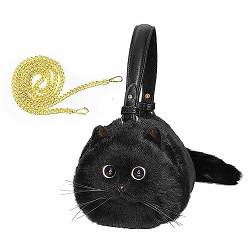 HUIJUFU Realistische Puffy-Plüsch-Katzentasche in Form einer Umhängetasche für Frauen (schwarze Katze) von HUIJUFU