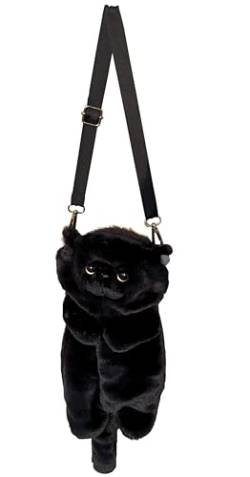 HUIJUFU Realistische geschwollene Plüsch-Umhängetasche in Katzenform, für Damen, Schwarz von HUIJUFU