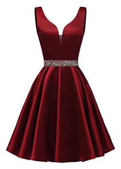 Cocktailkleider Kurz Ballkleid Abendkleider Glitzer A-Linie Brautjungfernkleider Rückenfrei Abschlussballkleid Satin-Burgund 38 von HUINI