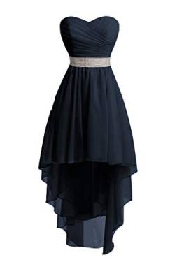 HUINI Ballkleider Damen Kurz Cocktailkleider Abendkleid A-Linie Rückenfrei Brautjungfernkleider Chiffon Promkleider Navy 34 von HUINI