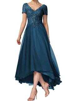 HUINI Damen Lang Ballkleid Elegant Abendkleid mit Ärmel A-Linie Chiffon Festliche Maxikleid Tinte blau 38 von HUINI