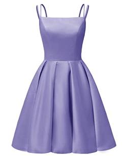 HUINI Kurz Abiballkleid Satin Spaghettiträger Cocktailkleid Formal A-Linie Ballkleid Lavendel 32 von HUINI