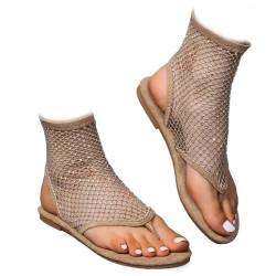 HUIQINGLI Ultrabequeme, glänzende Gem-Mesh-Flats für Damen, ultrabequeme, glänzende Gem-Mesh-Flats, lässige, elastische Slip-On-Mesh-Flat-Schuhe für Damen (Khaki,35 EU) von HUIQINGLI
