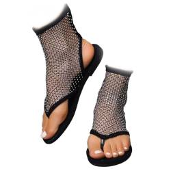 HUIQINGLI Ultrabequeme, glänzende Gem-Mesh-Flats für Damen, ultrabequeme, glänzende Gem-Mesh-Flats, lässige, elastische Slip-On-Mesh-Flat-Schuhe für Damen (Schwarz,43 EU) von HUIQINGLI