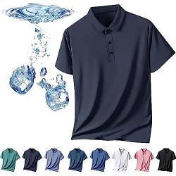 Herren-Poloshirt aus Eisseide, kurzärmelig, kühles Gefühl, schnell trocknendes Kurzarm-Poloshirt aus Eisseide, atmungsaktiv, spurlos, Anti-Falten-Poloshirt für Herren (Dunkelblau,4XL) von HUIQINGLI