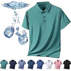 Herren-Poloshirt aus Eisseide, kurzärmelig, kühles Gefühl, schnell trocknendes Kurzarm-Poloshirt aus Eisseide, atmungsaktiv, spurlos, Anti-Falten-Poloshirt für Herren (Grün,3XL) von HUIQINGLI