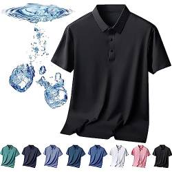 Herren-Poloshirt aus Eisseide, kurzärmelig, kühles Gefühl, schnell trocknendes Kurzarm-Poloshirt aus Eisseide, atmungsaktiv, spurlos, Anti-Falten-Poloshirt für Herren (Schwarz,5XL) von HUIQINGLI