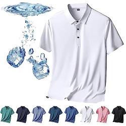 Herren-Poloshirt aus Eisseide, kurzärmelig, kühles Gefühl, schnell trocknendes Kurzarm-Poloshirt aus Eisseide, atmungsaktiv, spurlos, Anti-Falten-Poloshirt für Herren (Weiss,M) von HUIQINGLI