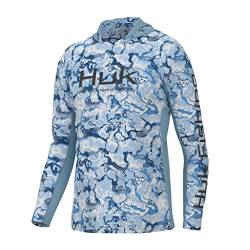 HUK Herren Icon X Pattern Hoodie Angelshirt mit Sonnenschutz Hemd, Inside Reef-Azure Blue, Large von HUK