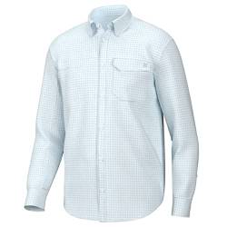 HUK Herren Langarmshirt mit Gezeiten-Punktmuster, Angel-Knopf Button-Down-Shirt, Mini-Karo – Kristallblau, X-Large von HUK