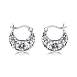 Boho Foral Reif Ohrringe Sterling Silber Filigran Oval Antik Hoop Earrings für Frauen von HUKKUN
