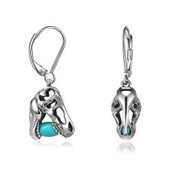 Dinosaurier Schädel Ohrringe Sterling Silber Türkis Dino Drop Dangle Ohrringe Dinosaurier Schmuck Geschenk für Frauen von HUKKUN