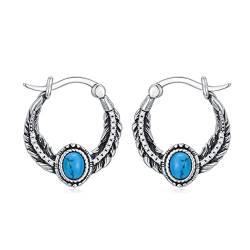 Feder-Ohrringe für Frauen Sterling Silber Western Türkis Hoop Ohrringe Türkis Schmuck Geschenk für Frauen von HUKKUN
