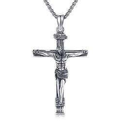 HUKKUN Kruzifix-Halskette für Männer, Sterlingsilber, Jesus-Kreuz-Halskette für Männer, religiöse Geschenke für Männer von HUKKUN