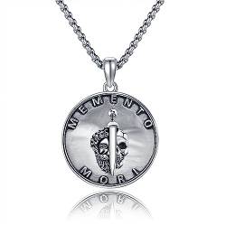 HUKKUN Memento Mori Halskette Sterling Silber Totenkopf Halskette für Männer Stoizismus Geschenke von HUKKUN