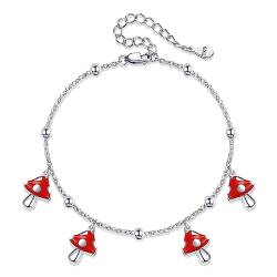 HUKKUN Pilz Charms Armband Sterling Silber Pilz Stuff Pilzschmuck Geschenk für Frauen von HUKKUN