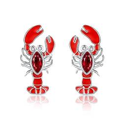 Hummer-Ohrringe aus Sterlingsilber, lustige rote Langusten-Ohrringe, Hummer-Schmuck, Geschenk für Frauen von HUKKUN