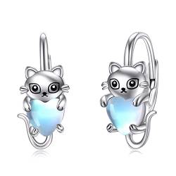 Katzen Creolen Damen Silber 925 Katzen Kleine Creolen Katze Mini Creolen Ohrringe Katzen Schmuck Geschenk für Frauen von HUKKUN