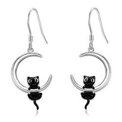 Katzen Mond Ohrringe 925 Sterling Silber ohrringe katze Schmuck Katzen Geschenke für Damen Mädchen von HUKKUN