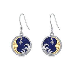 Mond Ohrringe Sterling Silber Lapis Lazuli Ohrhänger Mondsichel Schmuck Geschenk für Frauen von HUKKUN