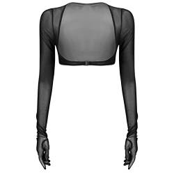 HULIJA Damen Crop Top Transparent Langarm Bolero Shirt Brustfrei Cardigan Tops Open Front Bolerojacke Cover Up Strand Party A Schwarz L von HULIJA