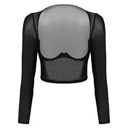 HULIJA Damen Crop Top Transparent Langarm Bolero Shirt Brustfrei Cardigan Tops Open Front Bolerojacke Cover Up Strand Party B Schwarz S von HULIJA