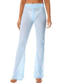 HULIJA Damen Nylon Hose Transparent Schlaghose Lange Strumpfhose Sport Pants Strandhose Yoga Outfits Clubwear Party Blau Einheitsgröße von HULIJA